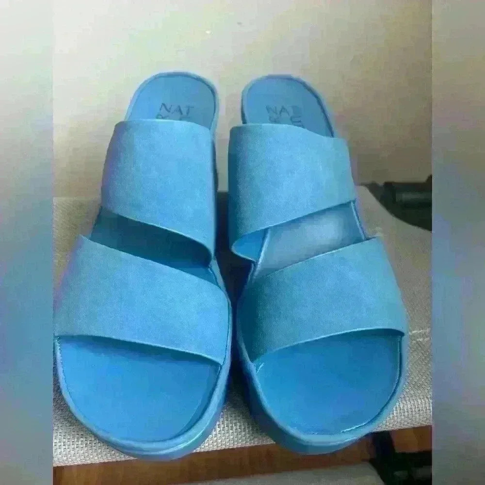Naturalizer Blue Platform Slide Sandals - Picture 5 of 10